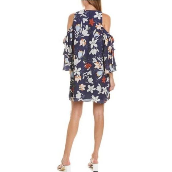 Parker Navy Floral Cold Shoulder Straps Mini Dress - Picture 2 of 14
